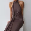 Cindylou Halter Knit Maxi Dress – Peppercorn Cindylou Halter Knit Maxi Dress – Peppercorn