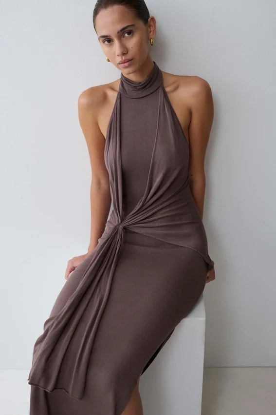 Cindylou Halter Knit Maxi Dress – Peppercorn Cindylou Halter Knit Maxi Dress – Peppercorn