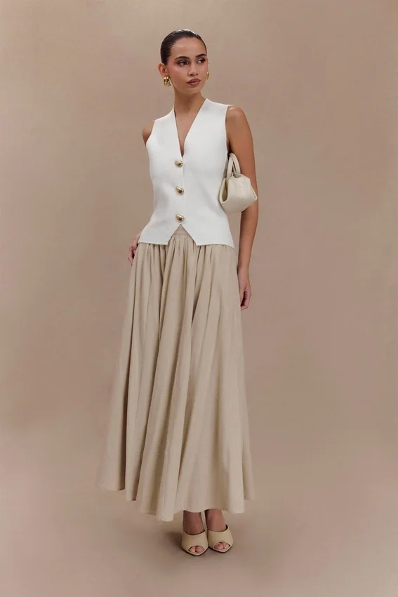 Clarence Linen A-Line Maxi Skirt – Natural Clarence Linen A-Line Maxi Skirt – Natural