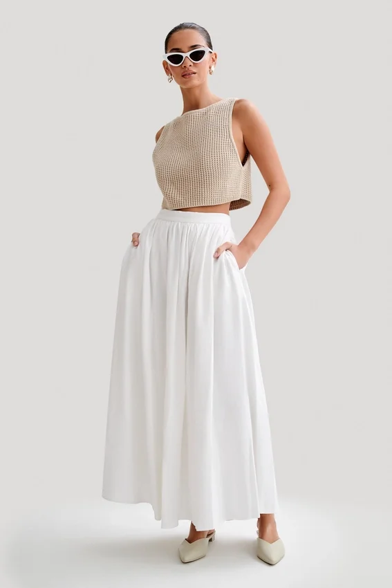 Clarence Linen A-Line Maxi Skirt – White Clarence Linen A-Line Maxi Skirt – White