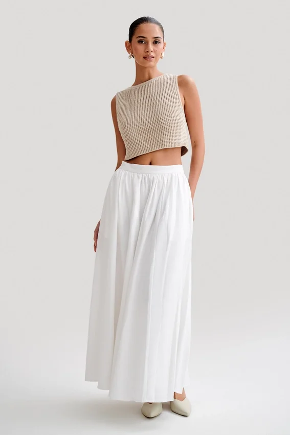 Clarence Linen A-Line Maxi Skirt – White Clarence Linen A-Line Maxi Skirt – White