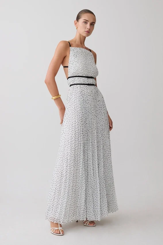 Clarisse Pleated Maxi Dress – Polka Dot Clarisse Pleated Maxi Dress – Polka Dot