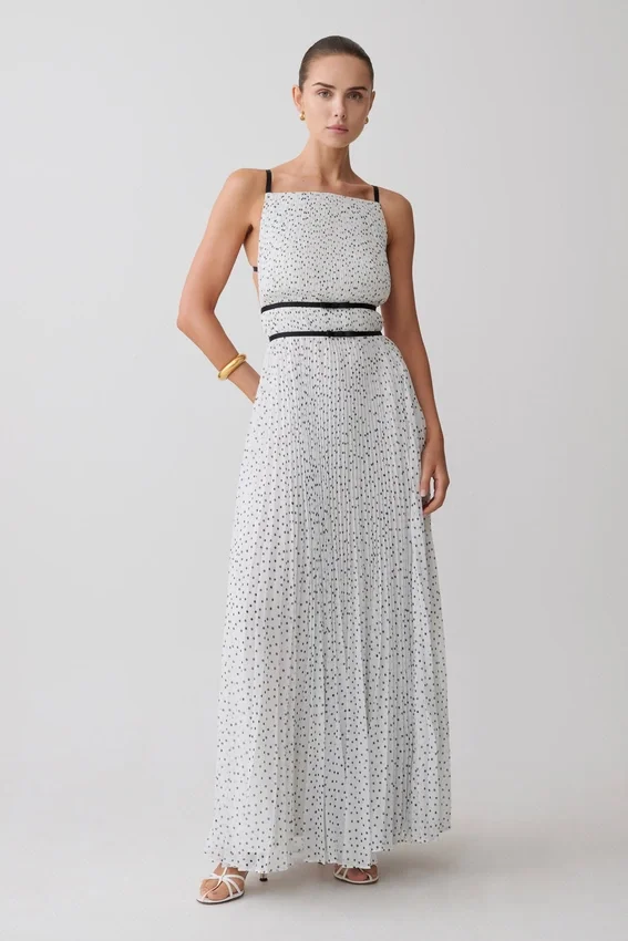 Clarisse Pleated Maxi Dress – Polka Dot Clarisse Pleated Maxi Dress – Polka Dot