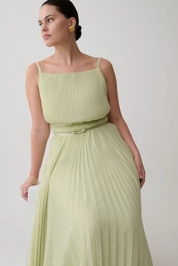 Clarisse Pleated Maxi Dress – Sage Clarisse Pleated Maxi Dress – Sage