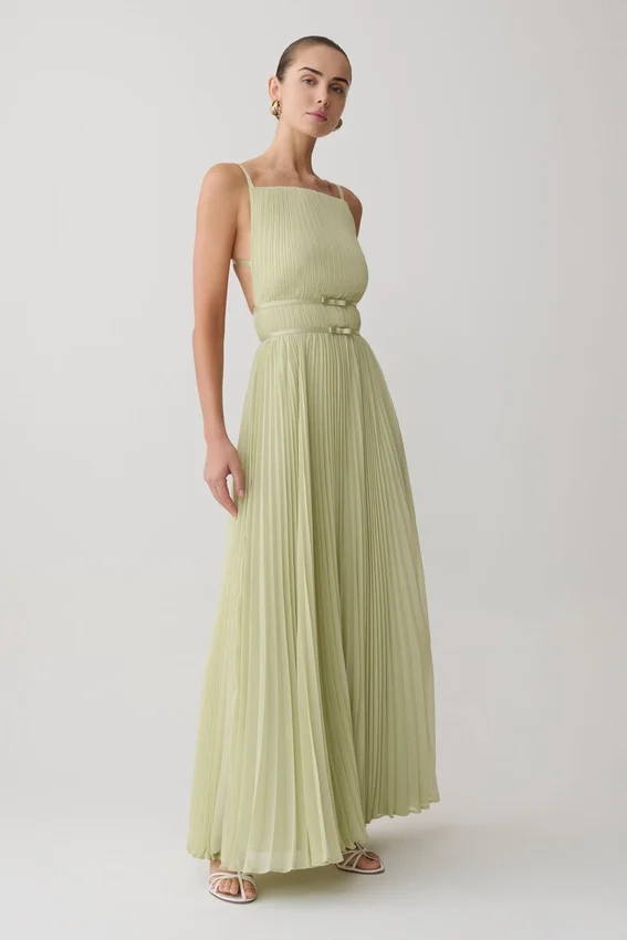 Clarisse Pleated Maxi Dress – Sage Clarisse Pleated Maxi Dress – Sage