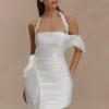 Claudine Taffeta Floral Mini Dress – White Claudine Taffeta Floral Mini Dress – White