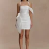 Claudine Taffeta Floral Mini Dress – White Claudine Taffeta Floral Mini Dress – White