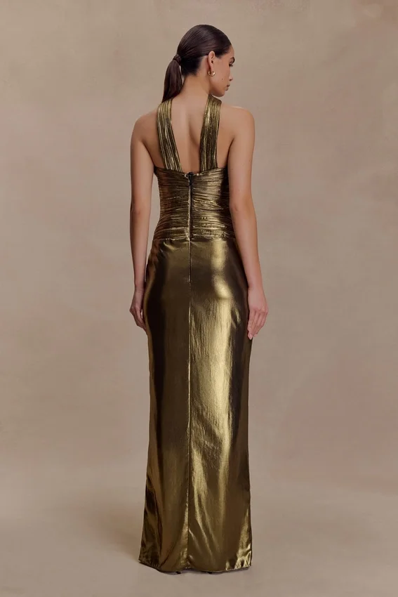 Clemence Plisse Maxi Dress – Gold Clemence Plisse Maxi Dress – Gold