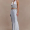 Clementine Chiffon Hand Beaded Top – Pale Blue