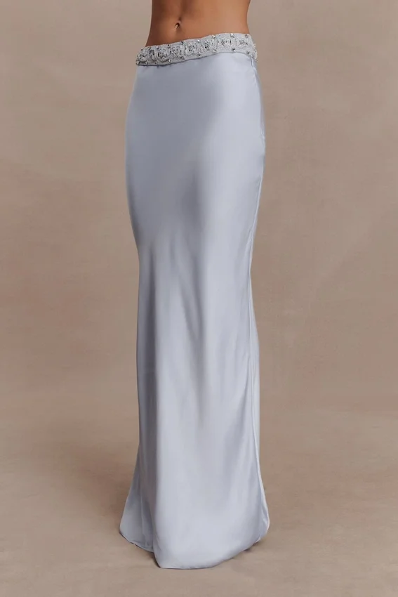 Clementine Chiffon Hand Beaded Maxi Skirt – Pale Blue Clementine Chiffon Hand Beaded Maxi Skirt – Pale Blue
