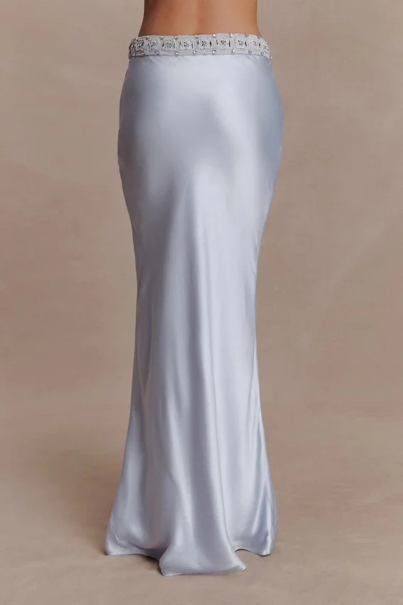 Clementine Chiffon Hand Beaded Maxi Skirt – Pale Blue Clementine Chiffon Hand Beaded Maxi Skirt – Pale Blue