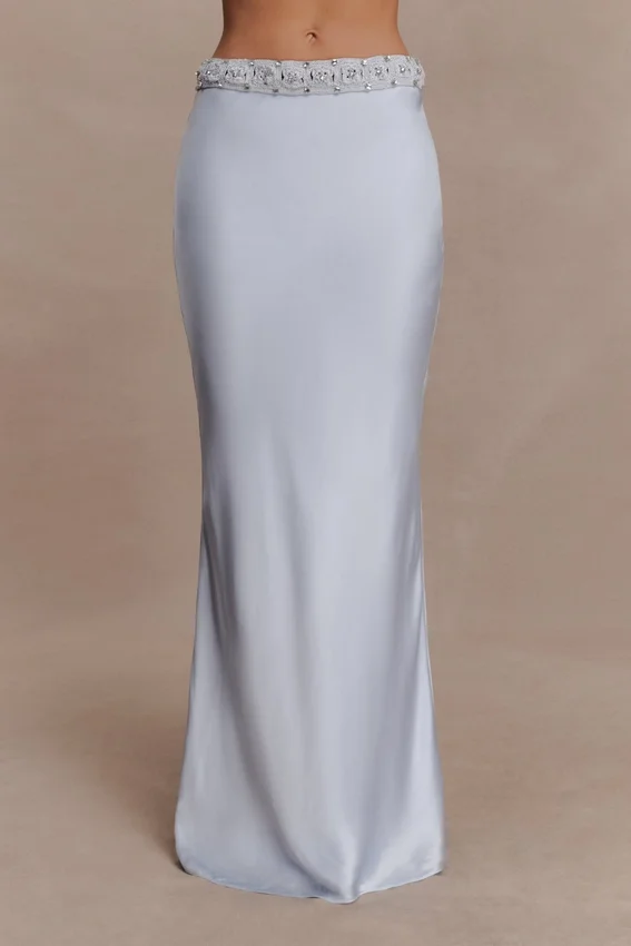 Clementine Chiffon Hand Beaded Maxi Skirt – Pale Blue Clementine Chiffon Hand Beaded Maxi Skirt – Pale Blue