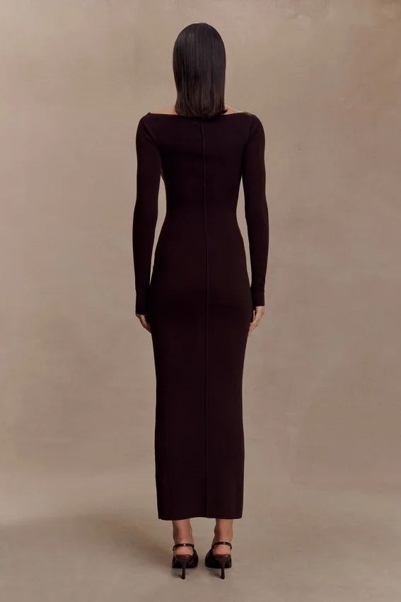 Cleona Merino Wool Ribbed Long Sleeve Maxi Dress – Deep Chocolate Cleona Merino Wool Ribbed Long Sleeve Maxi Dress – Deep Chocolate