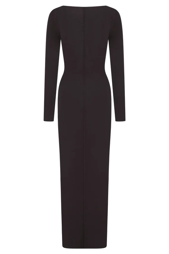 Cleona Merino Wool Ribbed Long Sleeve Maxi Dress – Deep Chocolate Cleona Merino Wool Ribbed Long Sleeve Maxi Dress – Deep Chocolate