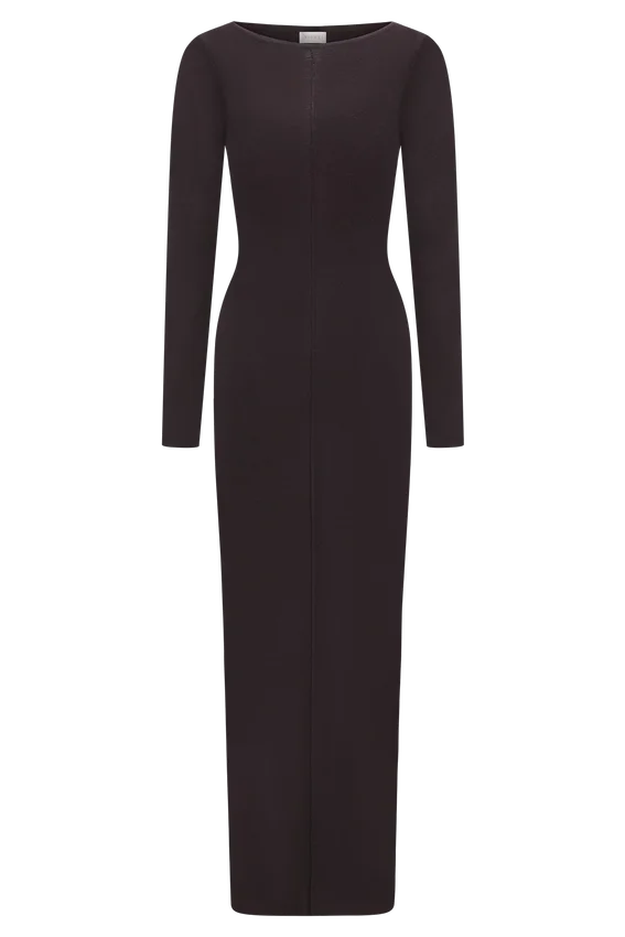 Cleona Merino Wool Ribbed Long Sleeve Maxi Dress – Deep Chocolate Cleona Merino Wool Ribbed Long Sleeve Maxi Dress – Deep Chocolate