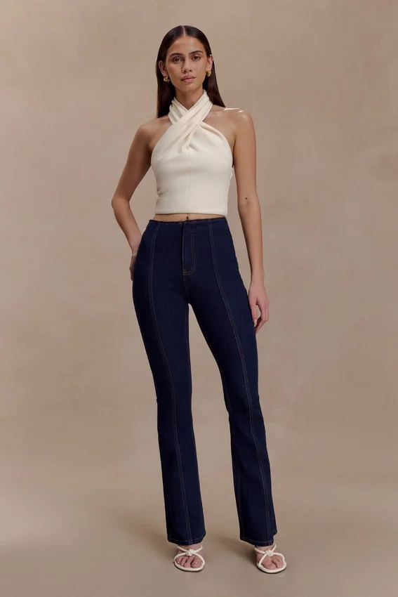 Clio Paneled Flare Jeans – Indigo Blue Clio Paneled Flare Jeans – Indigo Blue