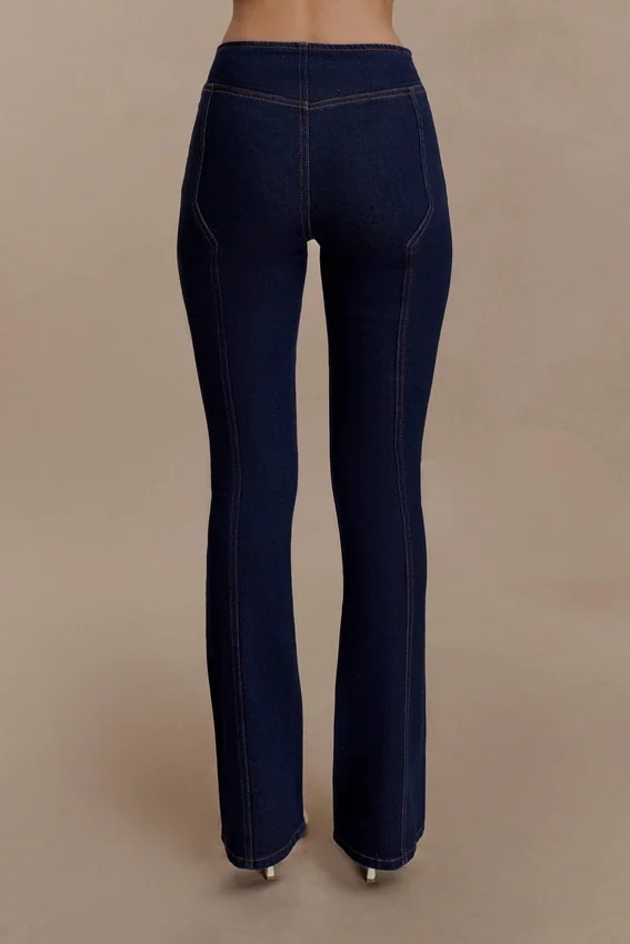 Clio Paneled Flare Jeans – Indigo Blue Clio Paneled Flare Jeans – Indigo Blue