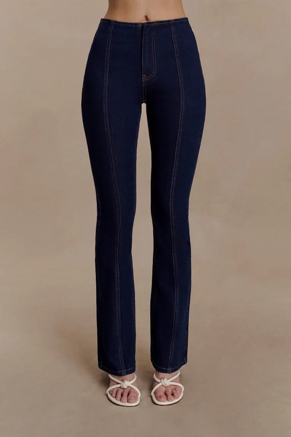 Clio Paneled Flare Jeans – Indigo Blue Clio Paneled Flare Jeans – Indigo Blue
