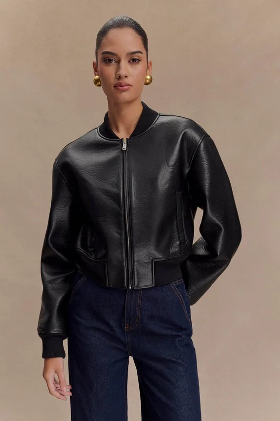 Codi Faux Leather Bomber Jacket – Black Codi Faux Leather Bomber Jacket – Black