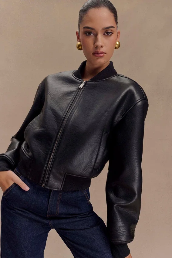 Codi Faux Leather Bomber Jacket – Black Codi Faux Leather Bomber Jacket – Black