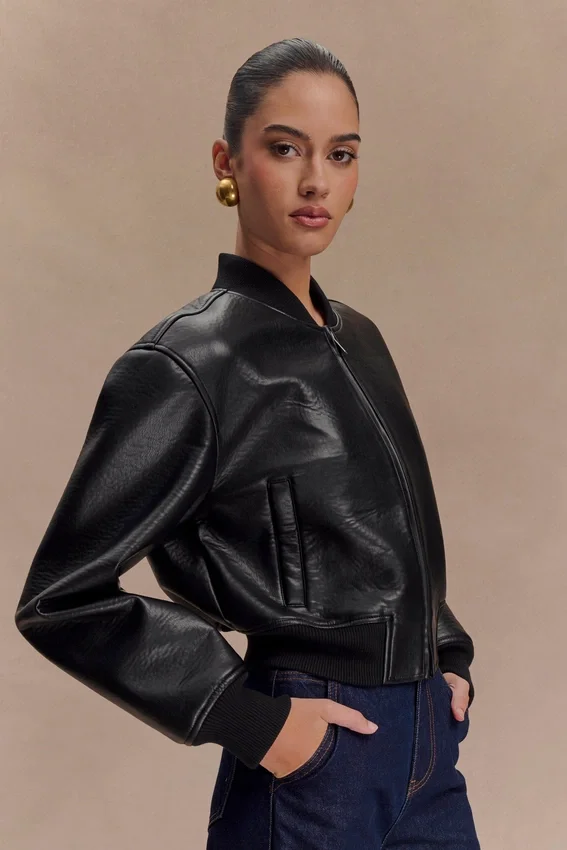 Codi Faux Leather Bomber Jacket – Black Codi Faux Leather Bomber Jacket – Black