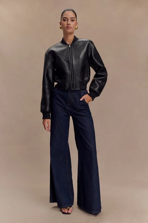 Codi Faux Leather Bomber Jacket – Black Codi Faux Leather Bomber Jacket – Black