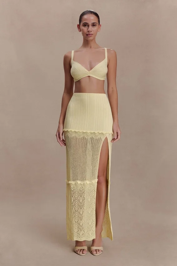 Coleene Pointelle Knit Maxi Skirt – Lemon Coleene Pointelle Knit Maxi Skirt – Lemon