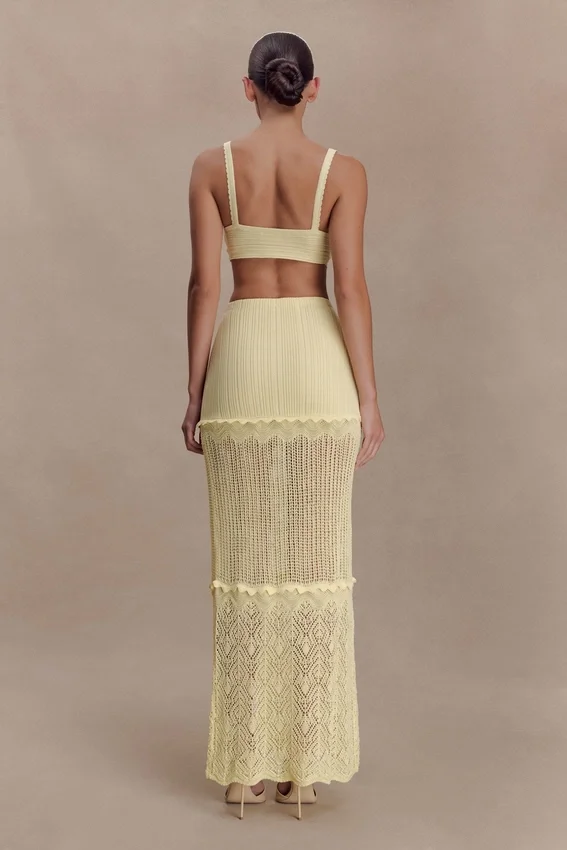 Coleene Pointelle Knit Maxi Skirt – Lemon Coleene Pointelle Knit Maxi Skirt – Lemon