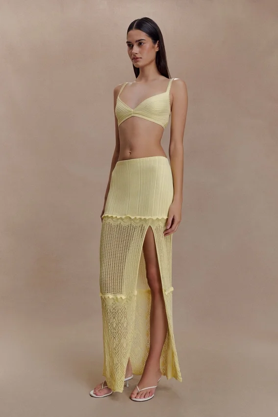 Coleene Pointelle Knit Maxi Skirt – Lemon Coleene Pointelle Knit Maxi Skirt – Lemon