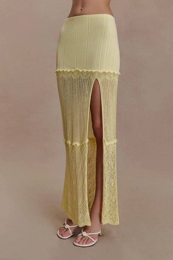 Coleene Pointelle Knit Maxi Skirt – Lemon Coleene Pointelle Knit Maxi Skirt – Lemon
