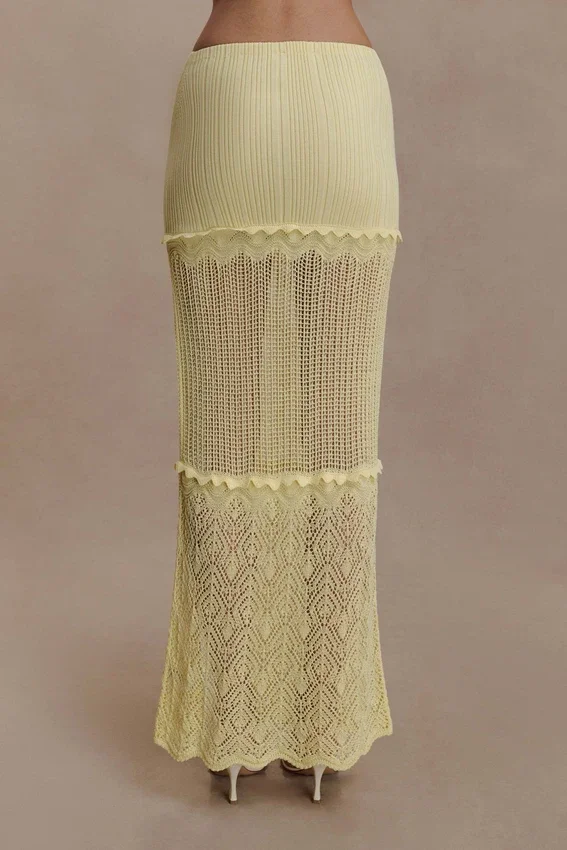 Coleene Pointelle Knit Maxi Skirt – Lemon Coleene Pointelle Knit Maxi Skirt – Lemon