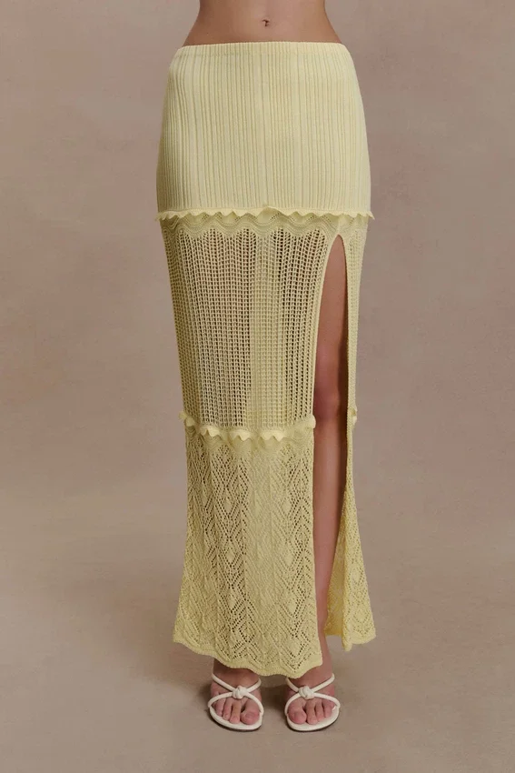 Coleene Pointelle Knit Maxi Skirt – Lemon Coleene Pointelle Knit Maxi Skirt – Lemon