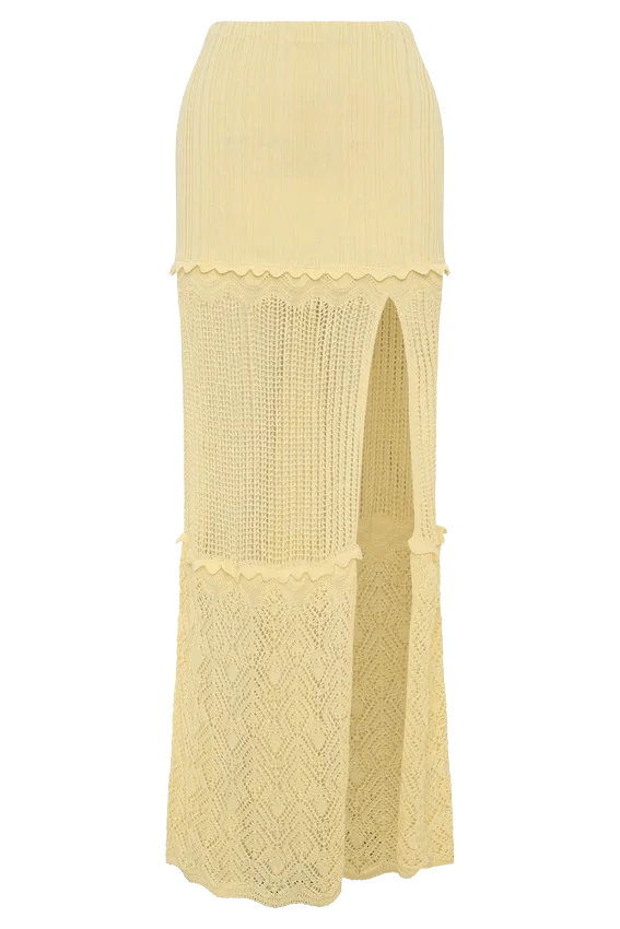 Coleene Pointelle Knit Maxi Skirt – Lemon Coleene Pointelle Knit Maxi Skirt – Lemon