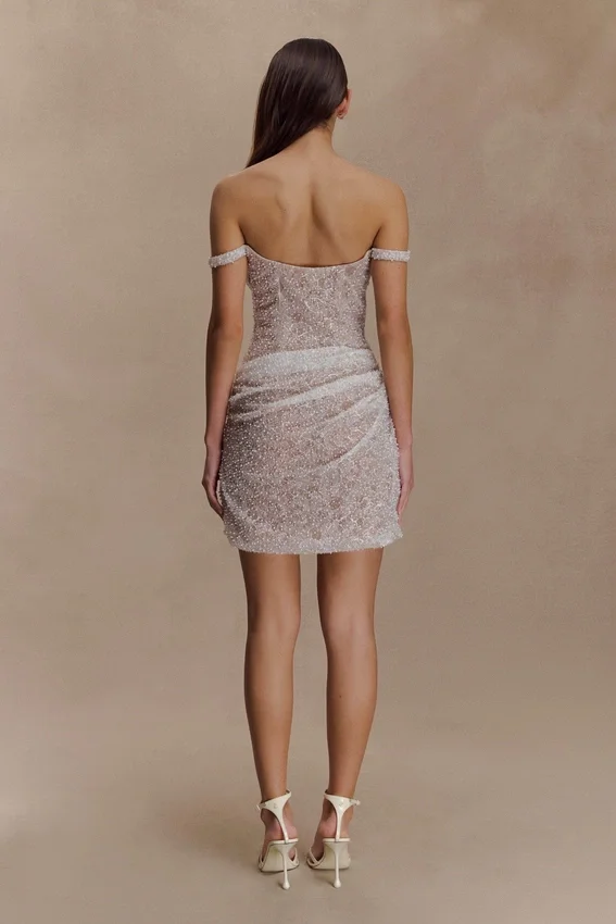 Connie Beaded Bodycon Mini Dress – Nude Connie Beaded Bodycon Mini Dress – Nude
