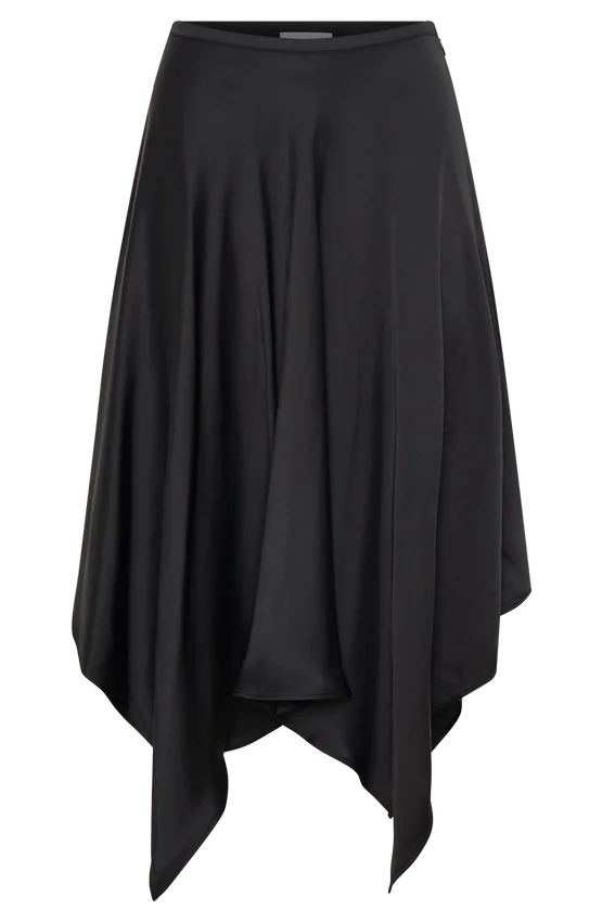Coralie Asymmetric Satin Midi Skirt – Black Coralie Asymmetric Satin Midi Skirt – Black