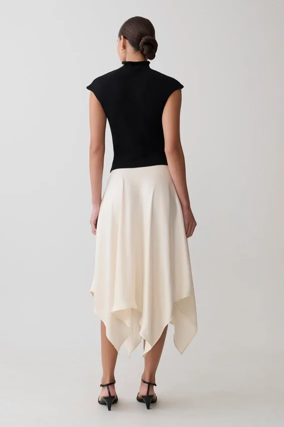 Coralie Asymmetric Satin Midi Skirt – Ivory Coralie Asymmetric Satin Midi Skirt – Ivory