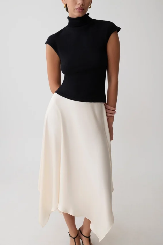 Coralie Asymmetric Satin Midi Skirt – Ivory Coralie Asymmetric Satin Midi Skirt – Ivory