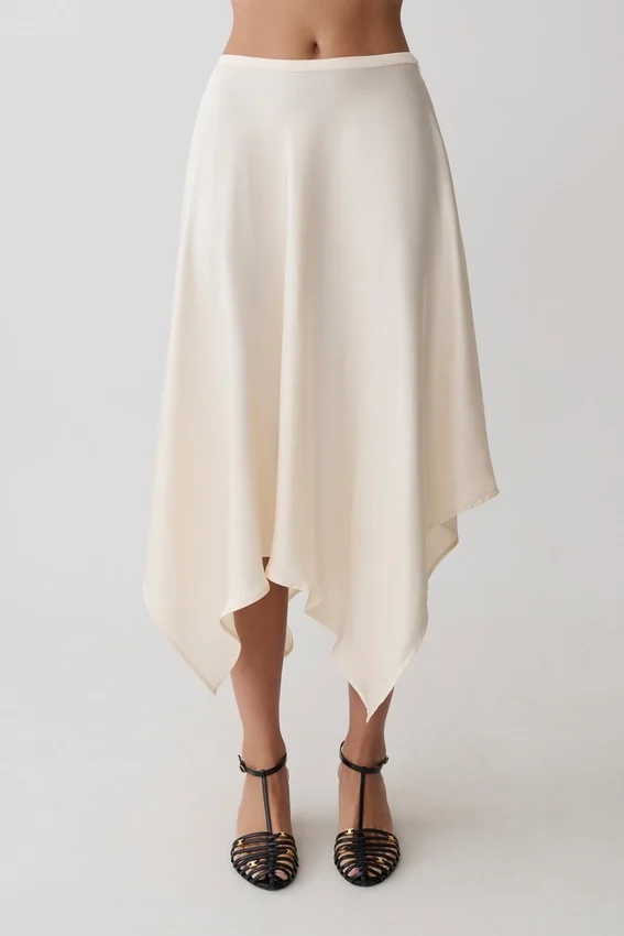 Coralie Asymmetric Satin Midi Skirt – Ivory Coralie Asymmetric Satin Midi Skirt – Ivory