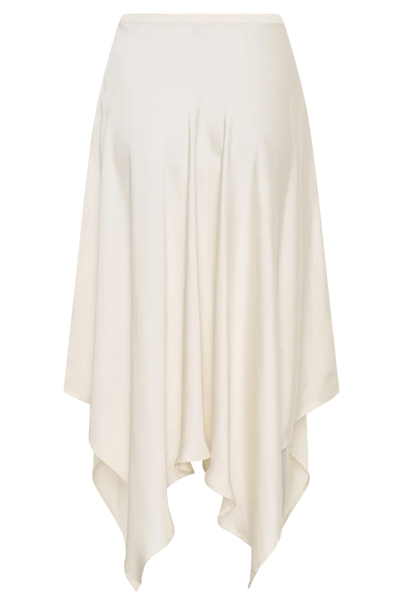 Coralie Asymmetric Satin Midi Skirt – Ivory Coralie Asymmetric Satin Midi Skirt – Ivory