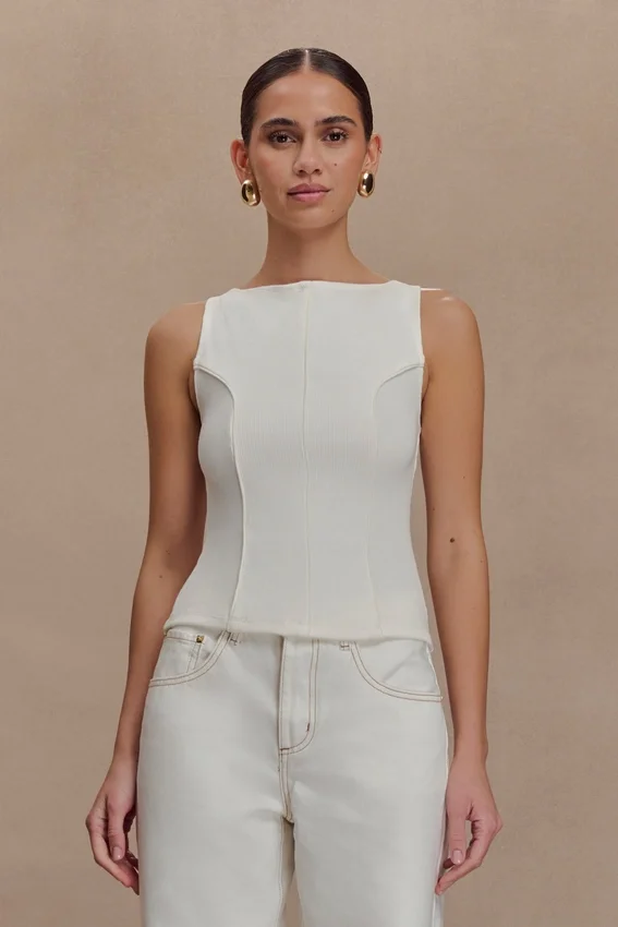 Coraline Panelled Sleeveless Top – White Coraline Panelled Sleeveless Top – White