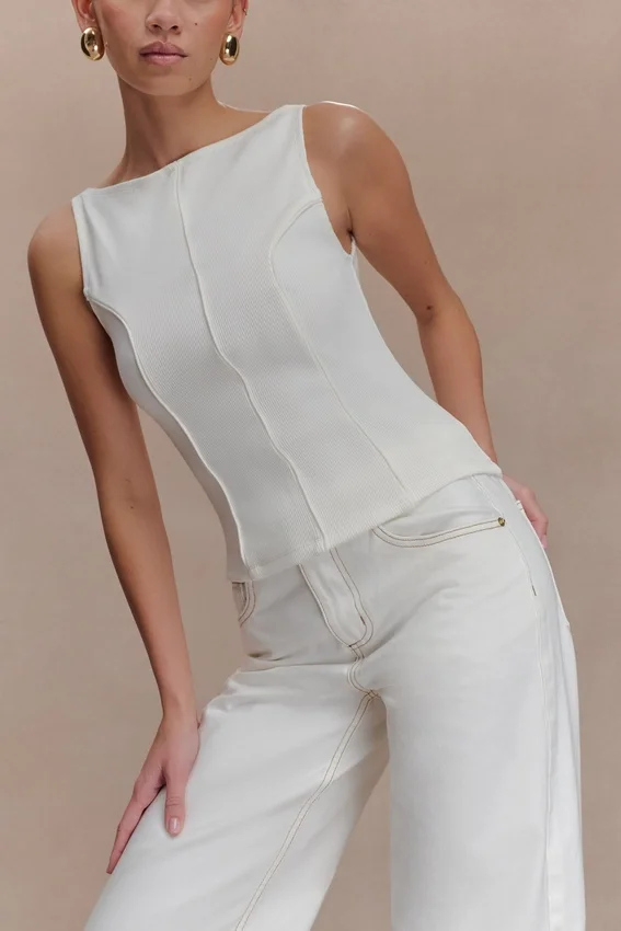 Coraline Panelled Sleeveless Top – White Coraline Panelled Sleeveless Top – White