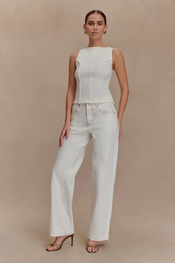 Coraline Panelled Sleeveless Top – White Coraline Panelled Sleeveless Top – White