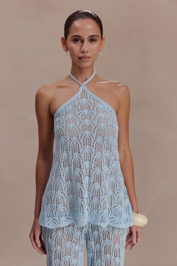 Corey Crochet Halter Neck Top – Light Blue Corey Crochet Halter Neck Top – Light Blue