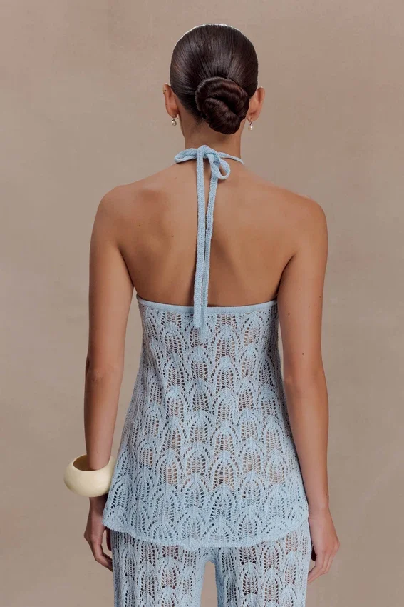 Corey Crochet Halter Neck Top – Light Blue Corey Crochet Halter Neck Top – Light Blue