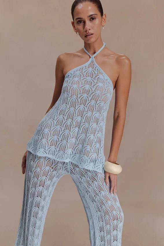 Corey Crochet Halter Neck Top – Light Blue Corey Crochet Halter Neck Top – Light Blue