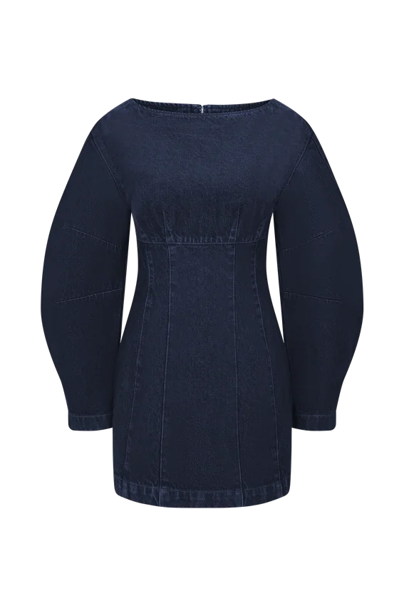 Cosmala Denim Long Sleeve Mini Dress – Indigo Blue Cosmala Denim Long Sleeve Mini Dress – Indigo Blue