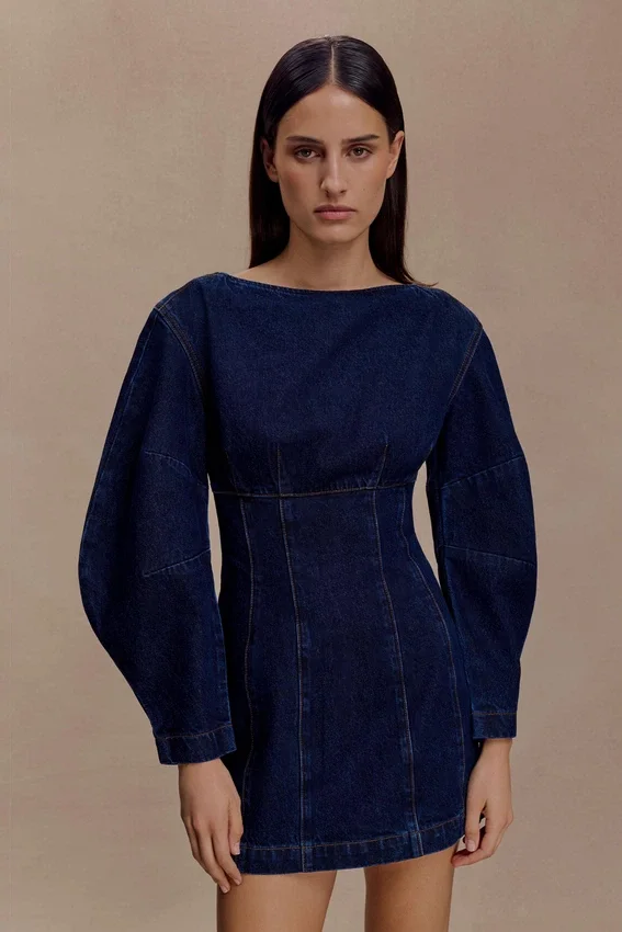 Cosmala Denim Long Sleeve Mini Dress – Indigo Blue Cosmala Denim Long Sleeve Mini Dress – Indigo Blue