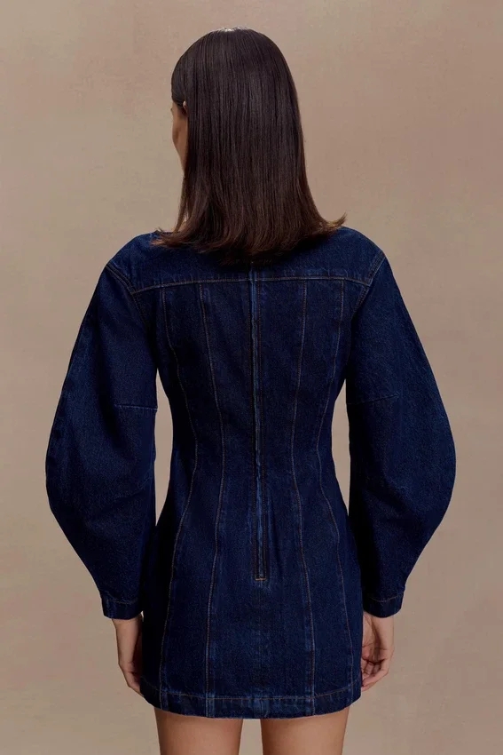 Cosmala Denim Long Sleeve Mini Dress – Indigo Blue Cosmala Denim Long Sleeve Mini Dress – Indigo Blue