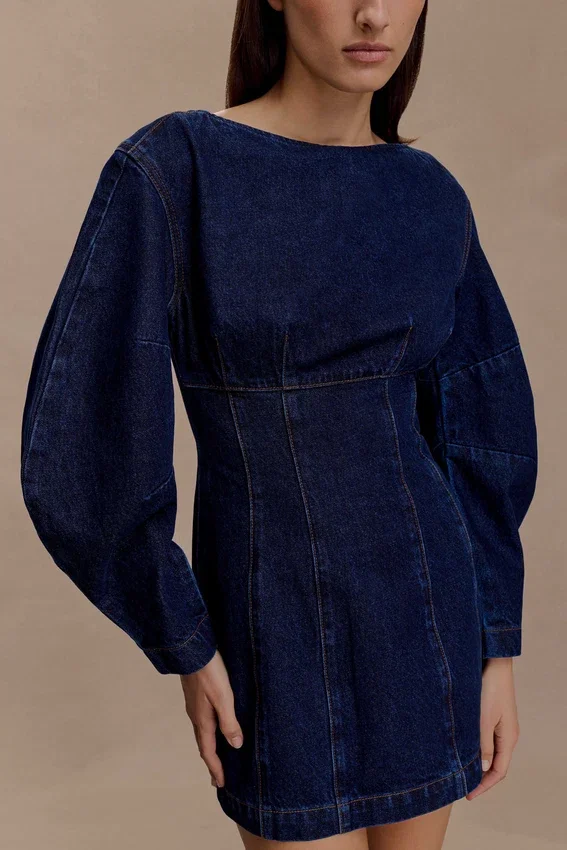 Cosmala Denim Long Sleeve Mini Dress – Indigo Blue Cosmala Denim Long Sleeve Mini Dress – Indigo Blue
