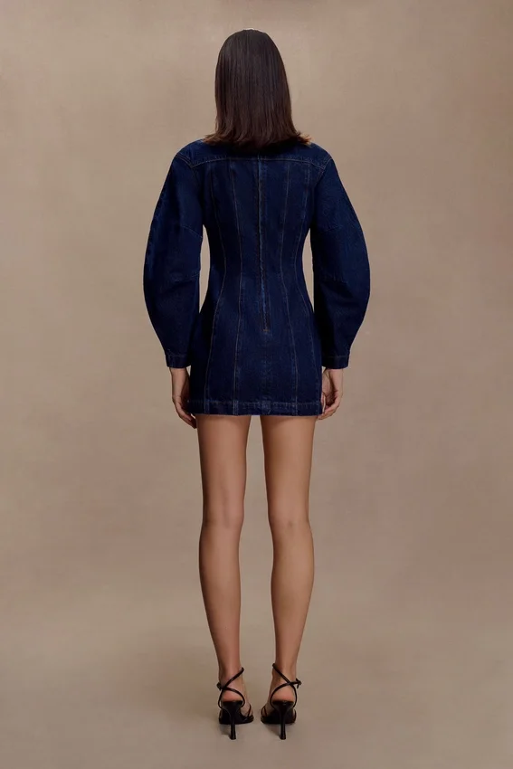 Cosmala Denim Long Sleeve Mini Dress – Indigo Blue Cosmala Denim Long Sleeve Mini Dress – Indigo Blue